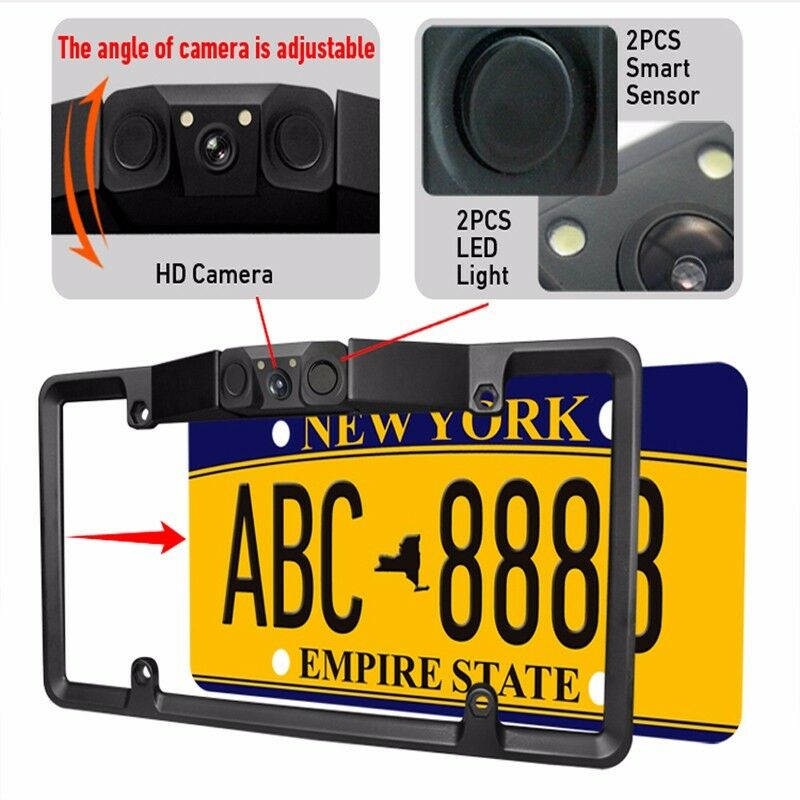 3In1 Car License Plate Frame Parking Sensor Radar Rearview Backup Camera Radar