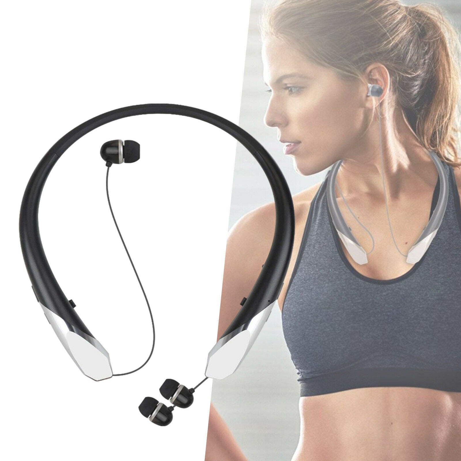 Bluetooth 5.0 Neckband Retractable Earbuds HD Headset Headphones with mic