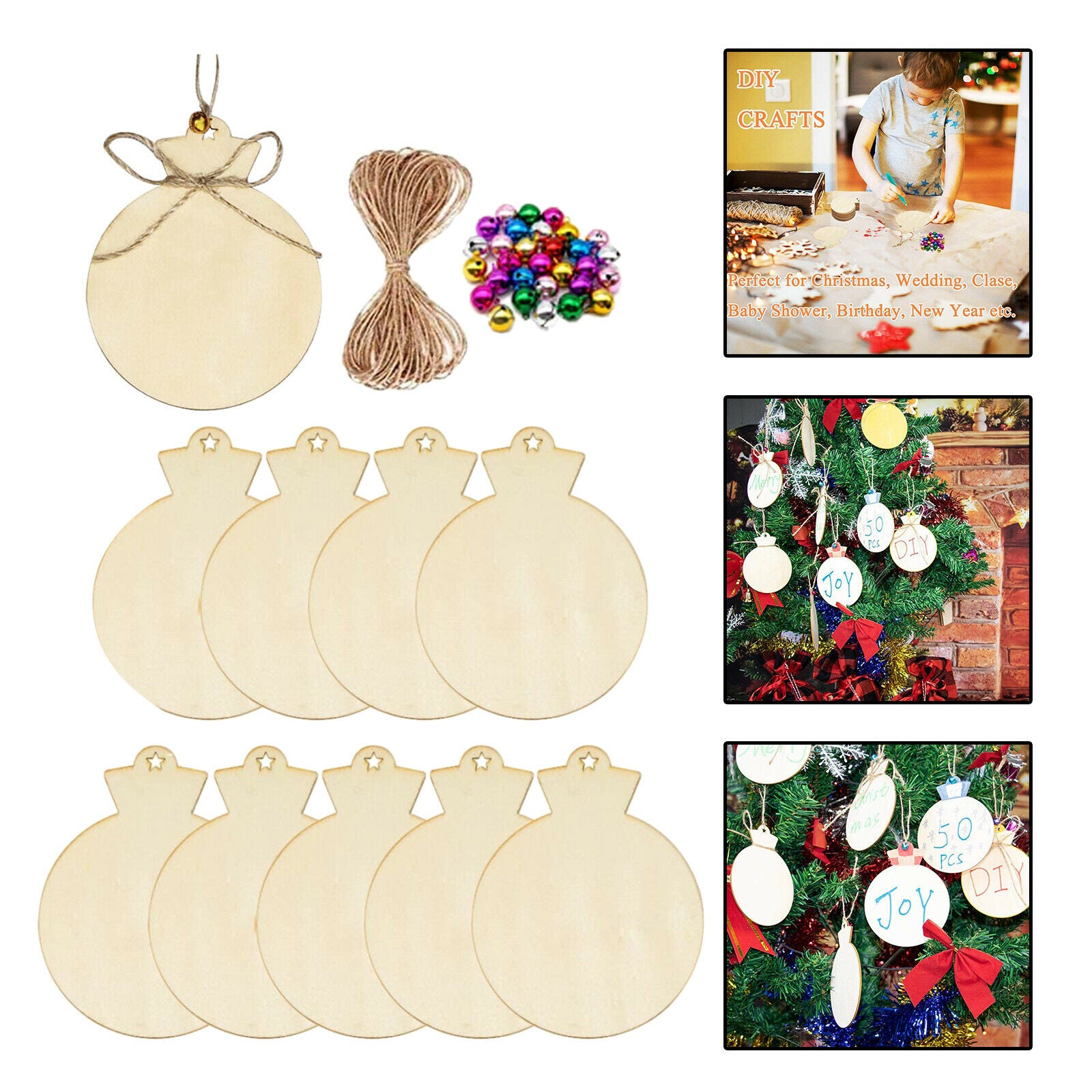 10x Min Wooden Shapes Unfnished Baubles Wood Pieces Scrapbooking for Crafts