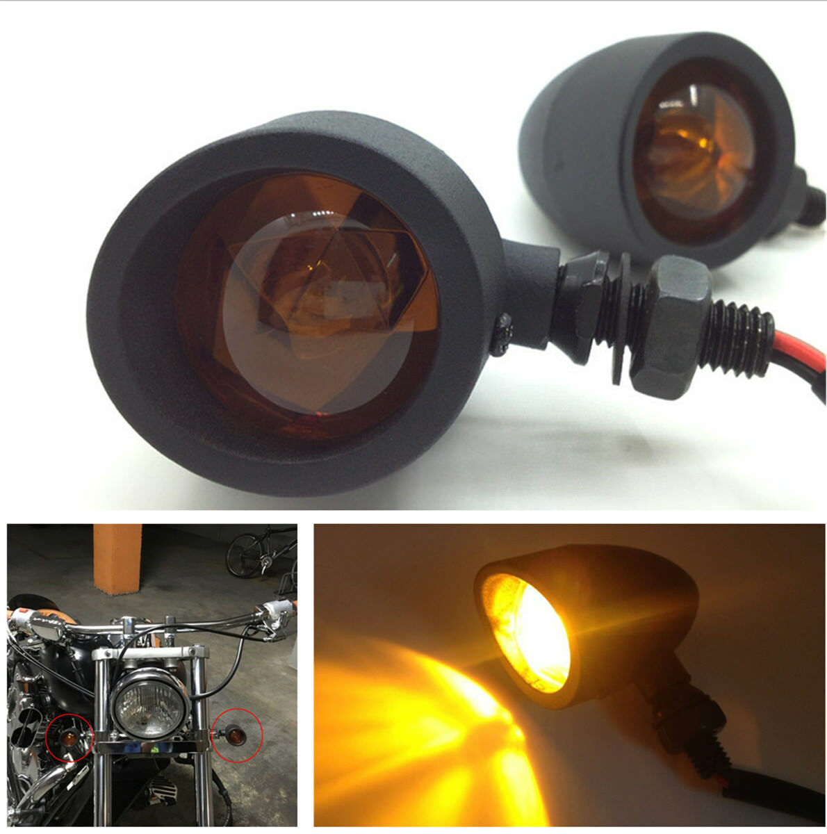 1 Pair Bullet Motorcycle Turn Signal Light For Cafe Racer Chopper Bobber Custom