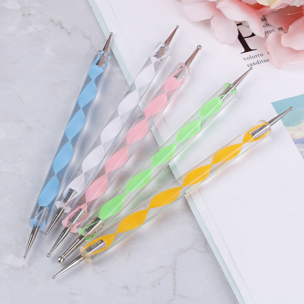 5pcs 2 way marbleizing dotting manicure tools painting dot pen nail art paint Kt