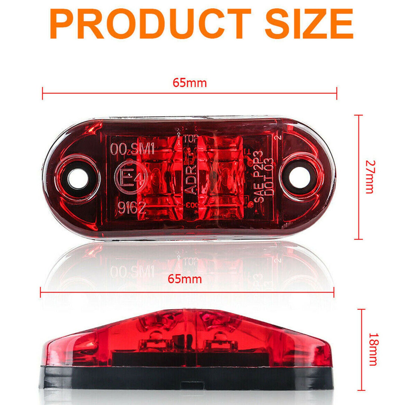 5x Amber+5x Red LED Car Truck Trailer RV Oval 2.5" Side Clearance Marker Lights