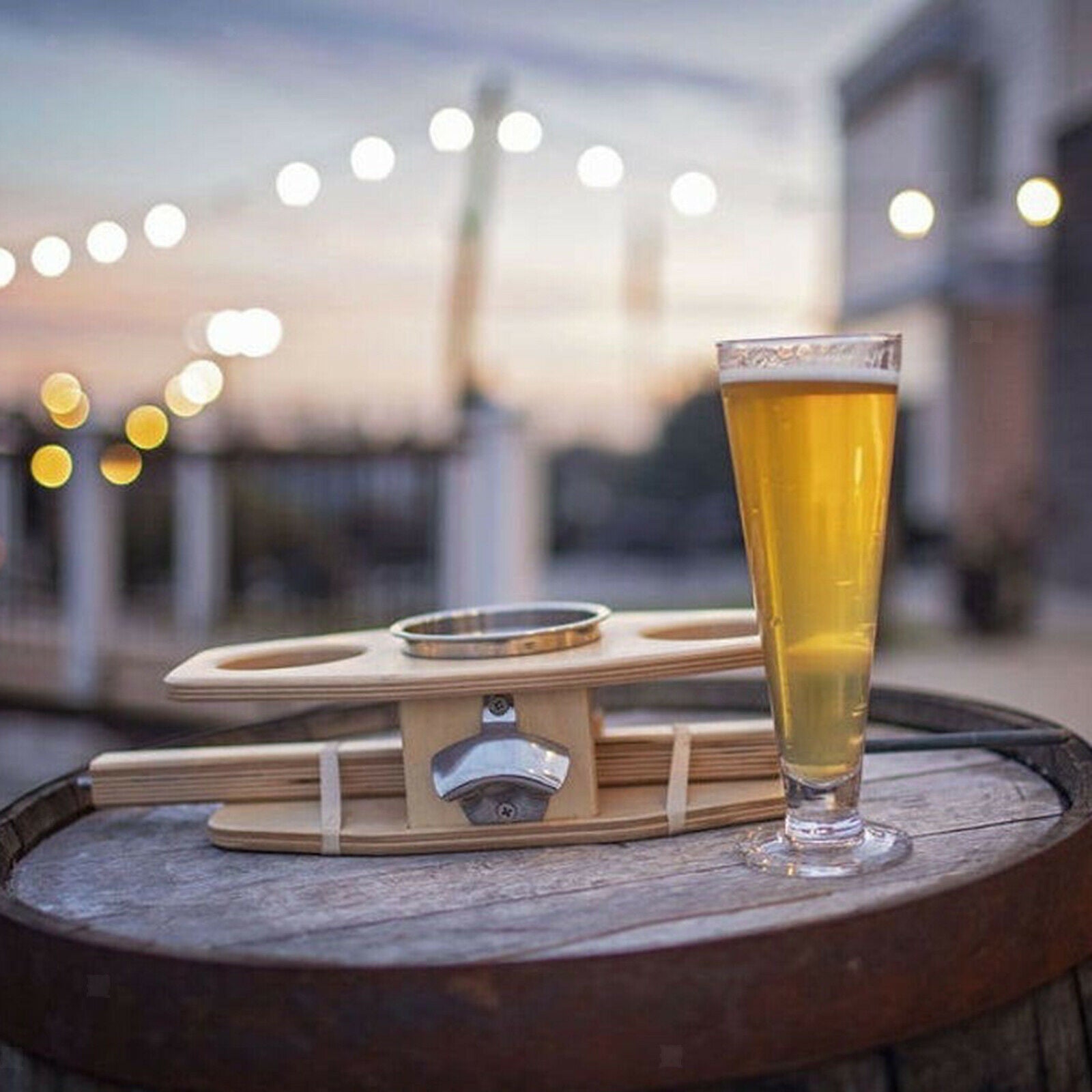 Solid Wooden Wine Table Lawn BBQ Beach Trip Wine Glass Bottles Rack Holders