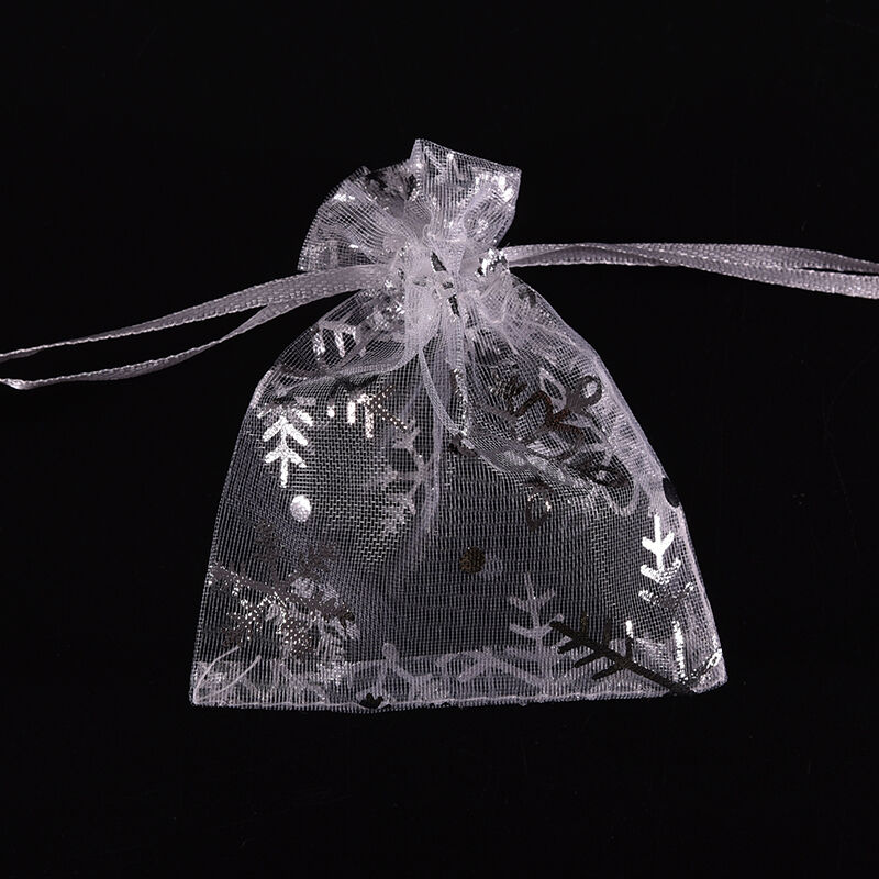New100X Snowflake White Jewelry Candy Organza Pouch Wedding Favor Bag 7x9 cmOZBD
