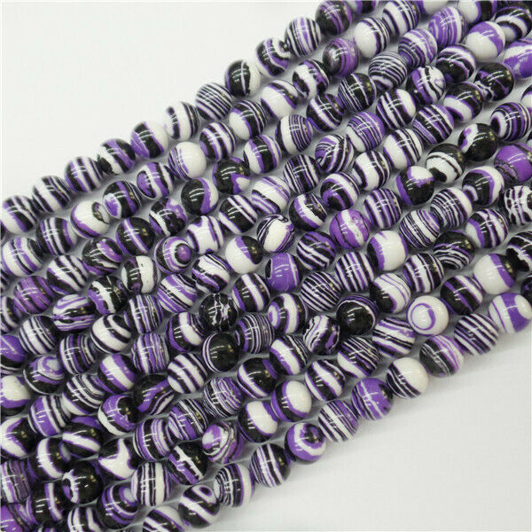 1 Strand 8mm Purple&Black Rainbow Calsilica Round Ball Loose Beads 15.5" HH9065