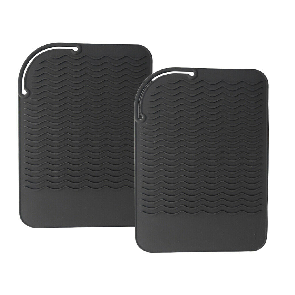 2 Pieces Salon Hair Straightener Anti Heat Protection Silicone Mat Black