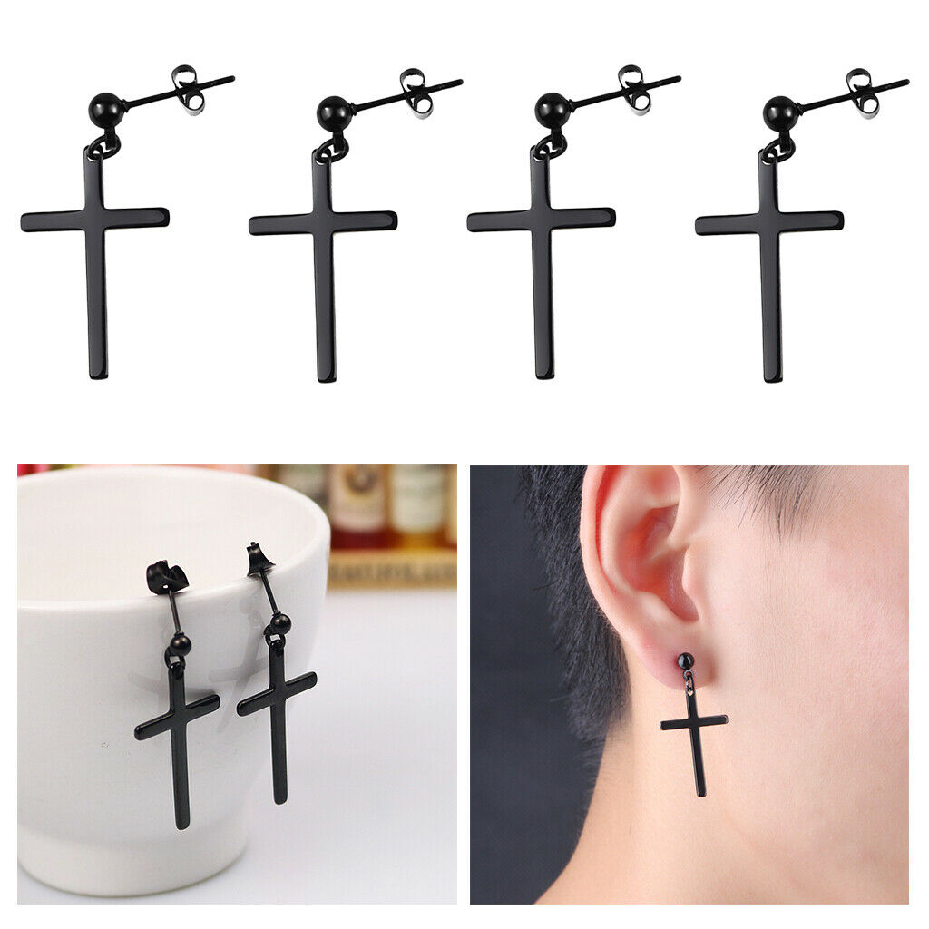2Pairs Gothic Punk Rock Cross Earrings Black Ear Studs Wedding Club Jewelry