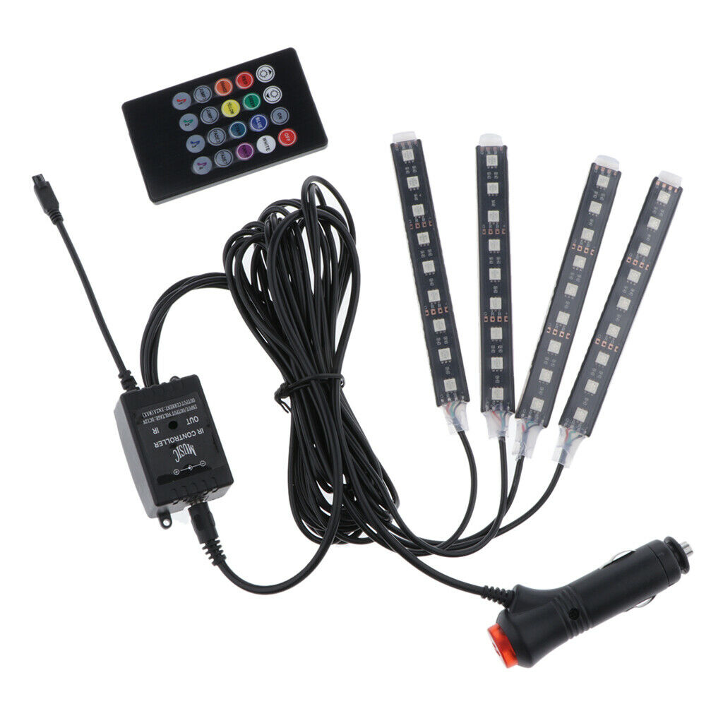 4x LED Strip 36 LEDs, LED Strip DIY Blue Color Under Dashboard Car Lighting With