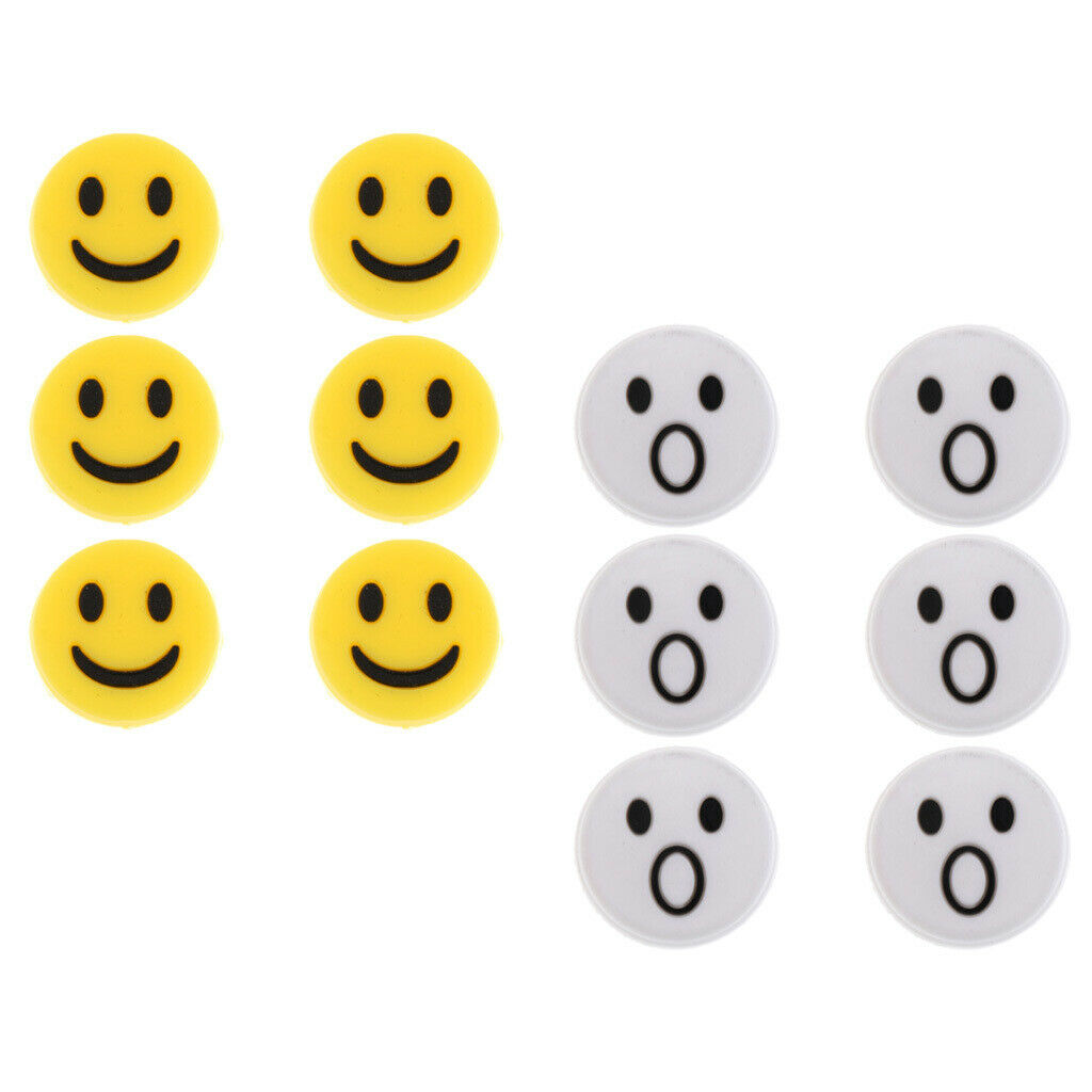 Lovely Face Silicone Tennis Vibration Dampeners, 12 Pieces, Yellow & White