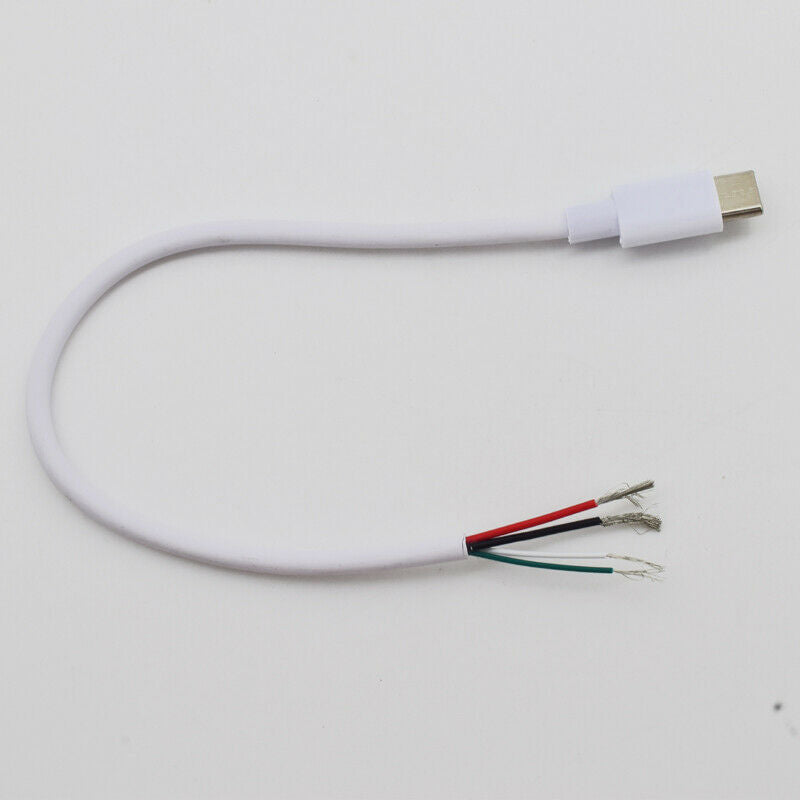 5pcs 20cm 8in USB C Type-C Male Plug 2/4 wires Power Pigtail Cable DIY White 5A