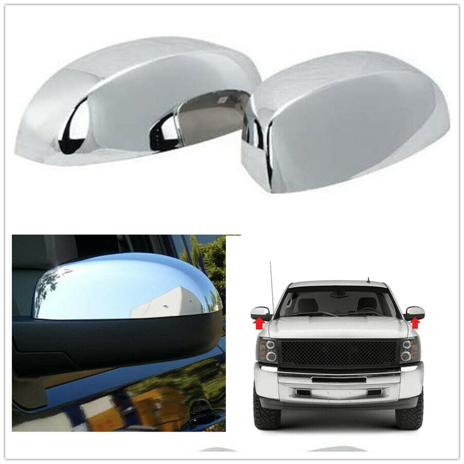 For Chevy Silverado Sierra 07-14 2pc Chrome Side Mirror Cap Top Half Cover LH RH