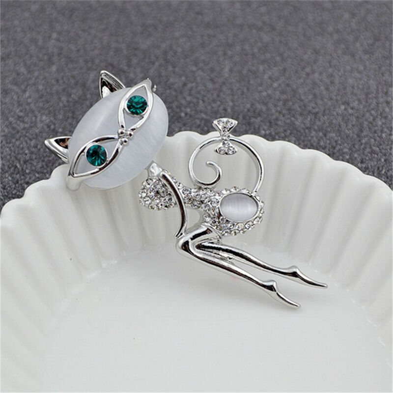 Fancy Opal Rhinestone Crystal Little Cat Brooch Pin Animal Cute Sexy Jewel.l8