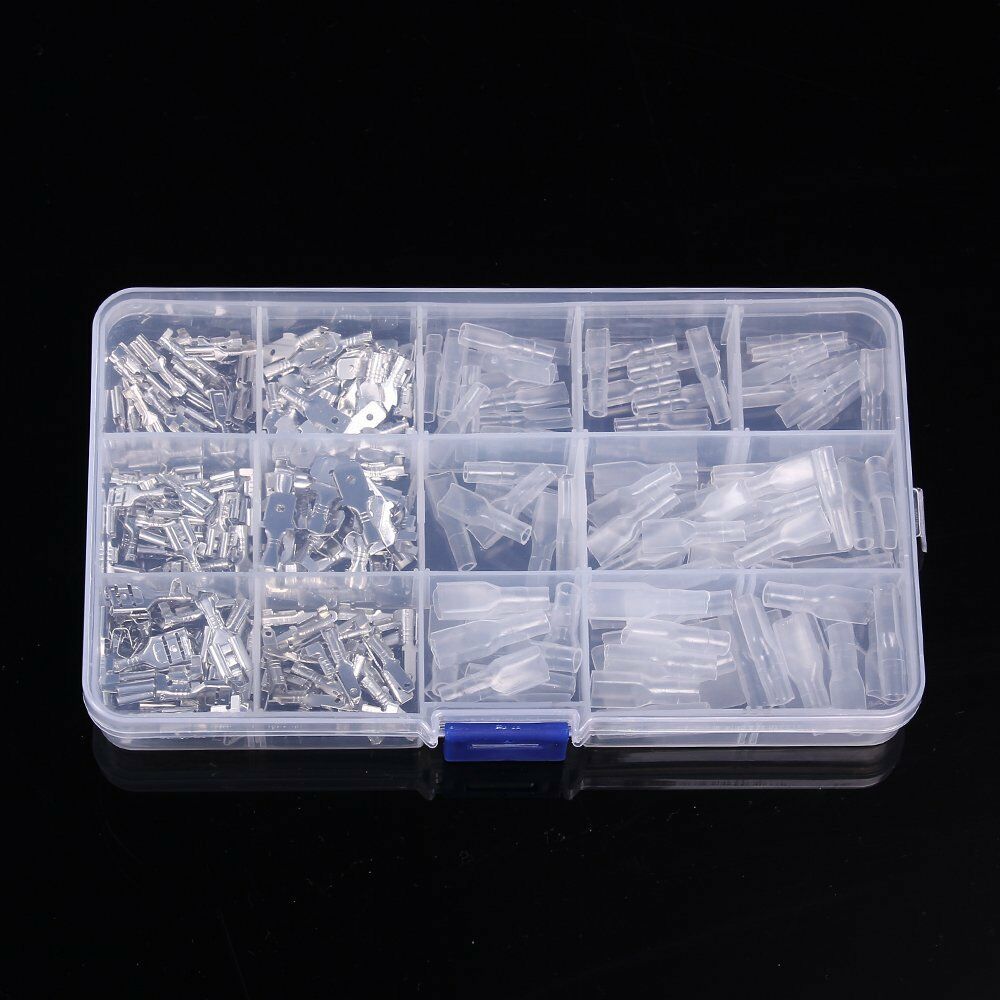 270pc Male Female Spade Connector Wire Crimp Terminal Block w/ Insulating Sleeve