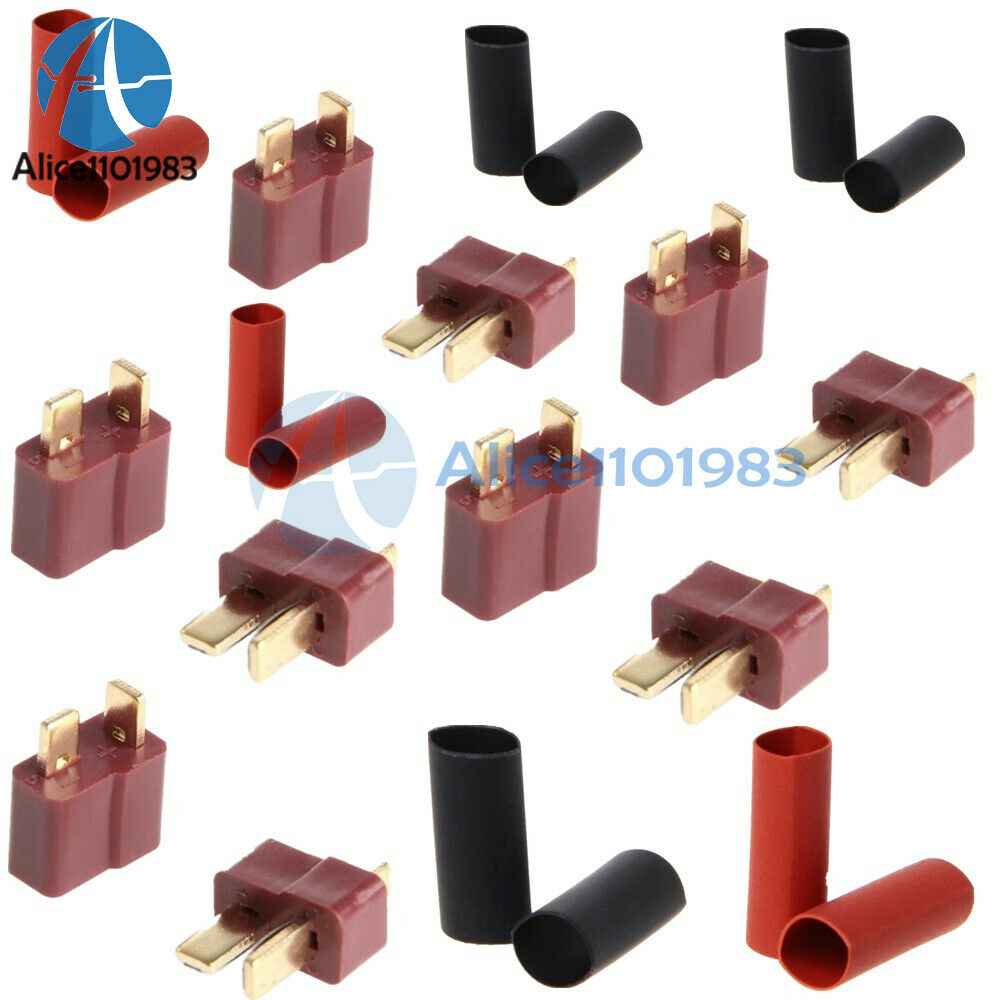 10 Pairs Ultra T-Plug Connectors Deans Style Male Female +Shrink Tube Red Black