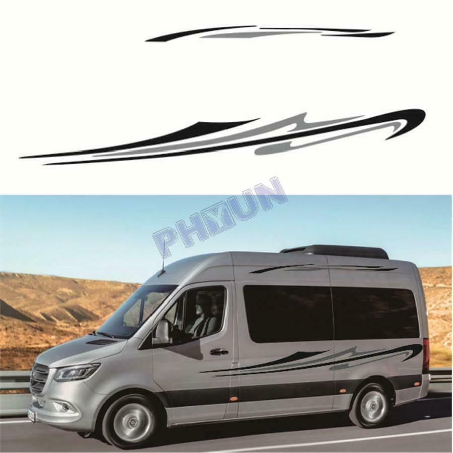2x Car Truck Body Stickers Decals Black & Gray Stripes Sport Style 377cm* 12.5cm