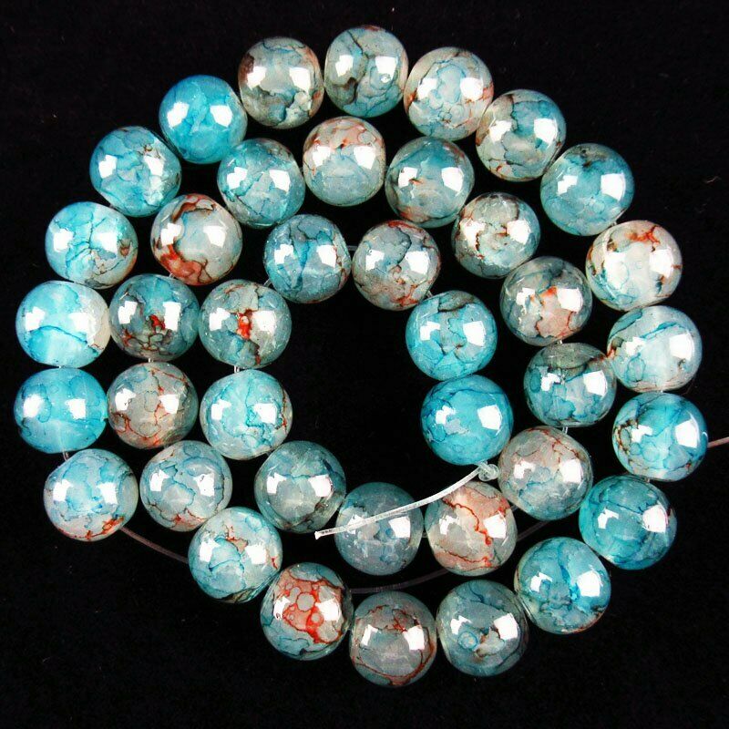 1Strand 10mm Blue Red Fire/Dragon Veins Agate Ball Loose Bead 15.5 " A-557TZ