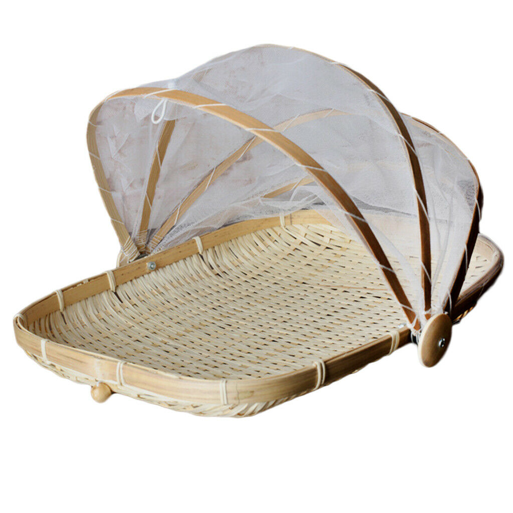 2x Fruit Basket Bamboo Fruit Basket with Lid Fruit Bowl Bamboo Basket L + S