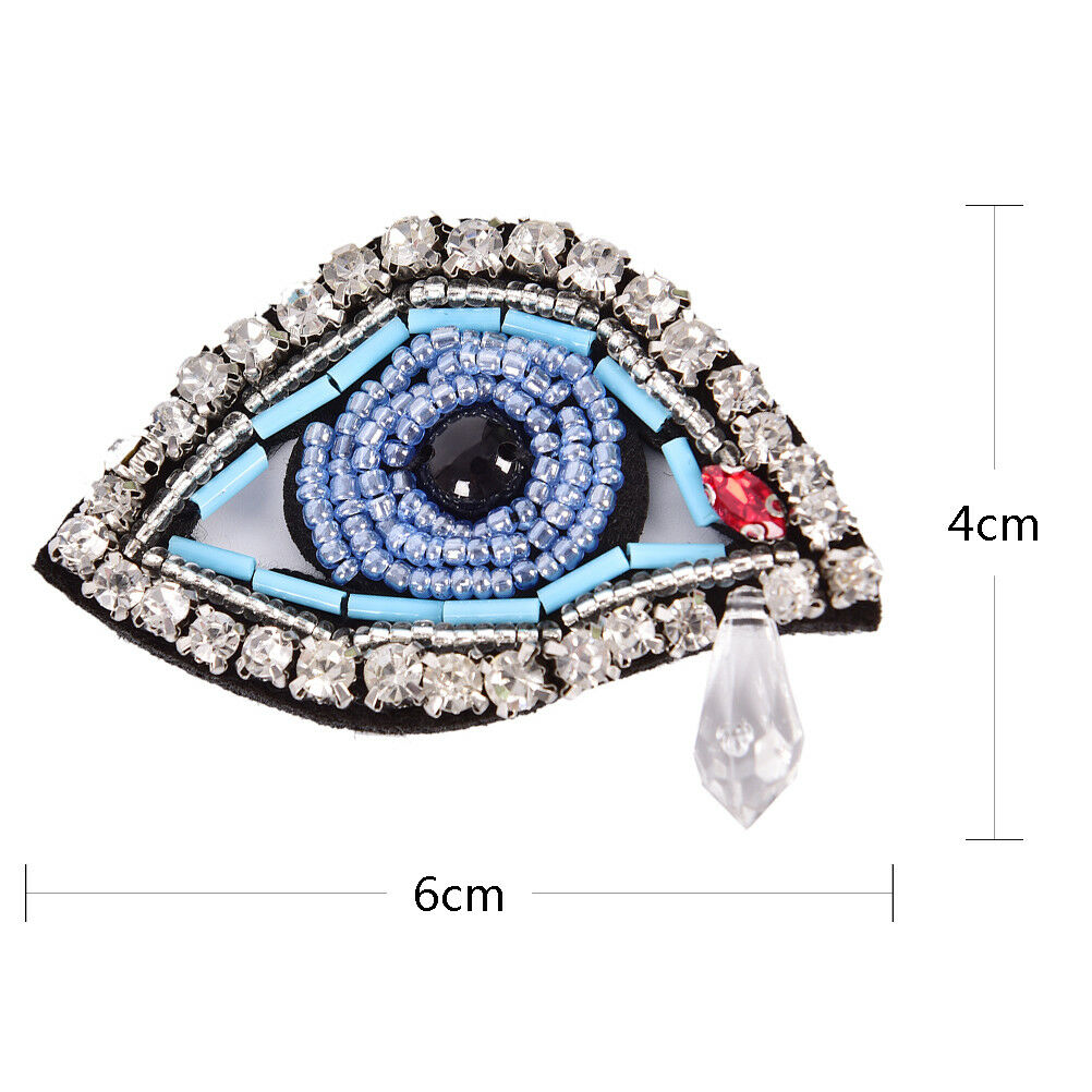 1Pair Rhinestone eye Beaded Patch for Clothing Sewing on Beading Applique DIA Qx