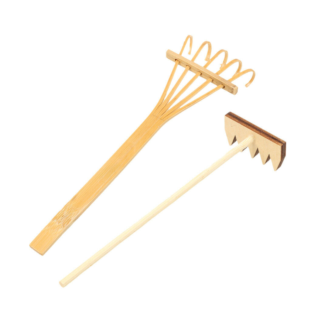 2pcs/set Bamboo Rake Ornament for Home Garden Bonsai Microlandscape Decor