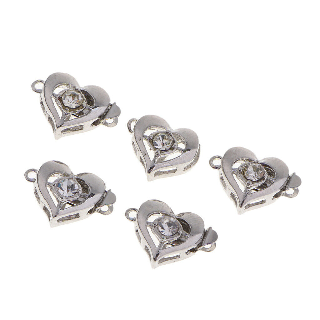 5x Rhinestone Diamante Love Heart Box Clasp Wedding Jewelry Making Findings