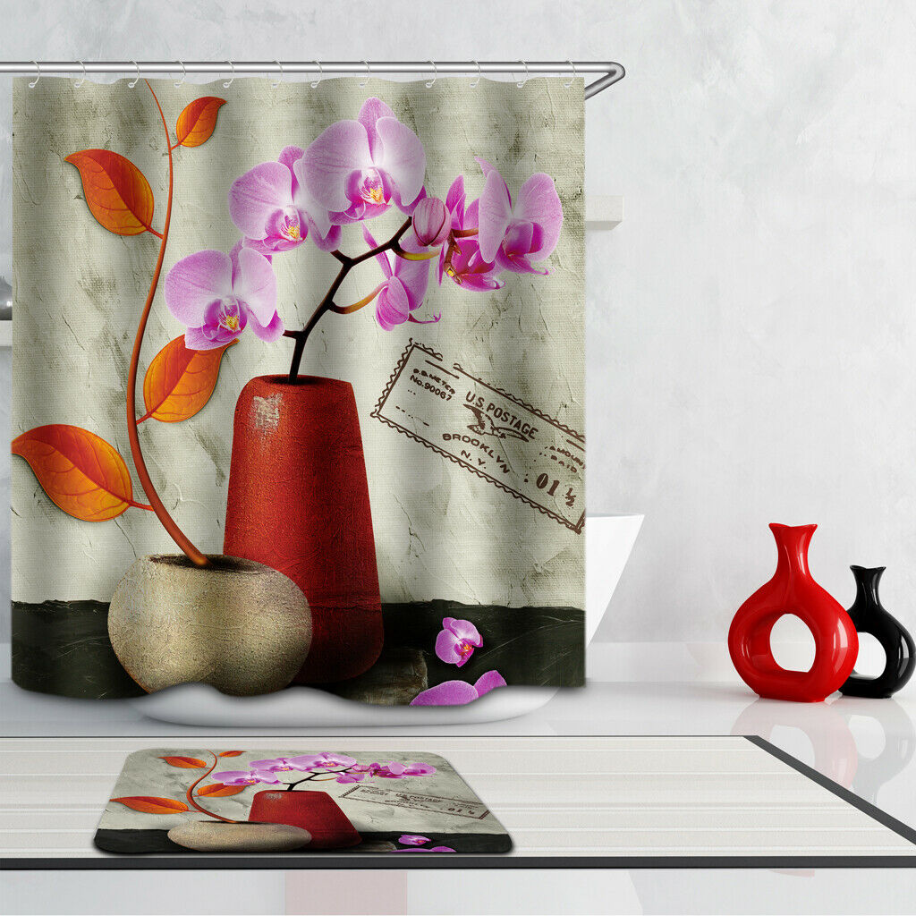 Fabric Bathroom Shower Curtain Decor with Hooks Bathroom Use Phalaenopsis