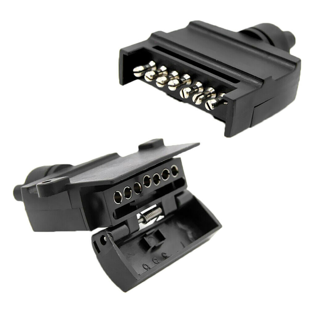 Pair of 7 Pin Flat Trailer Connectors + Male Female Plug for Caravan