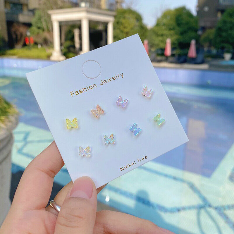 8cps Little Butterfly Stud Tragus Earring For Women Acrylic Rainbow   Earrin Qx