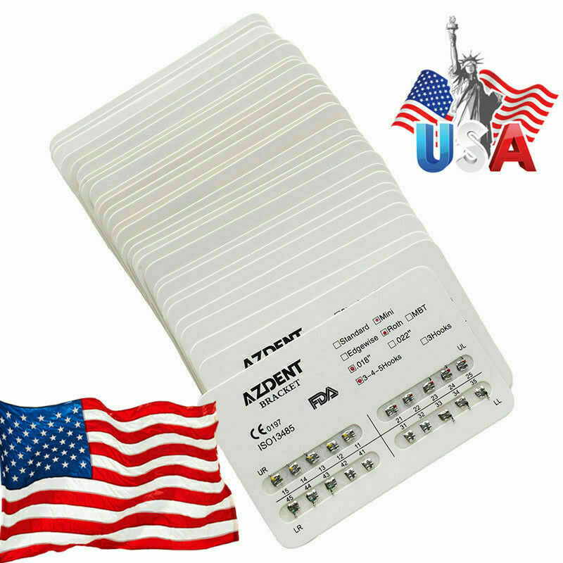 200 X AZDENT Dental Orthodontic Metal Brackets Mini Roth Slot.018 Hooks 3-4-5