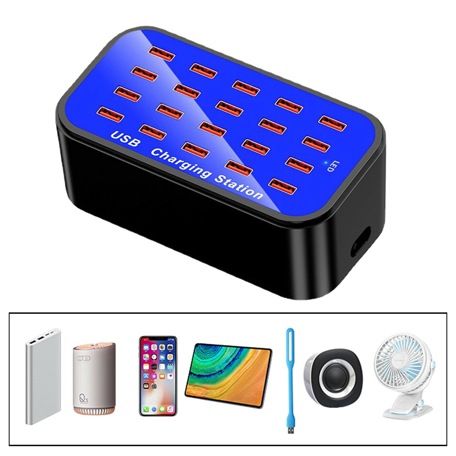Multiple USB Charging Station Charger Hub 20-Port 90W/20A for Smartphones US