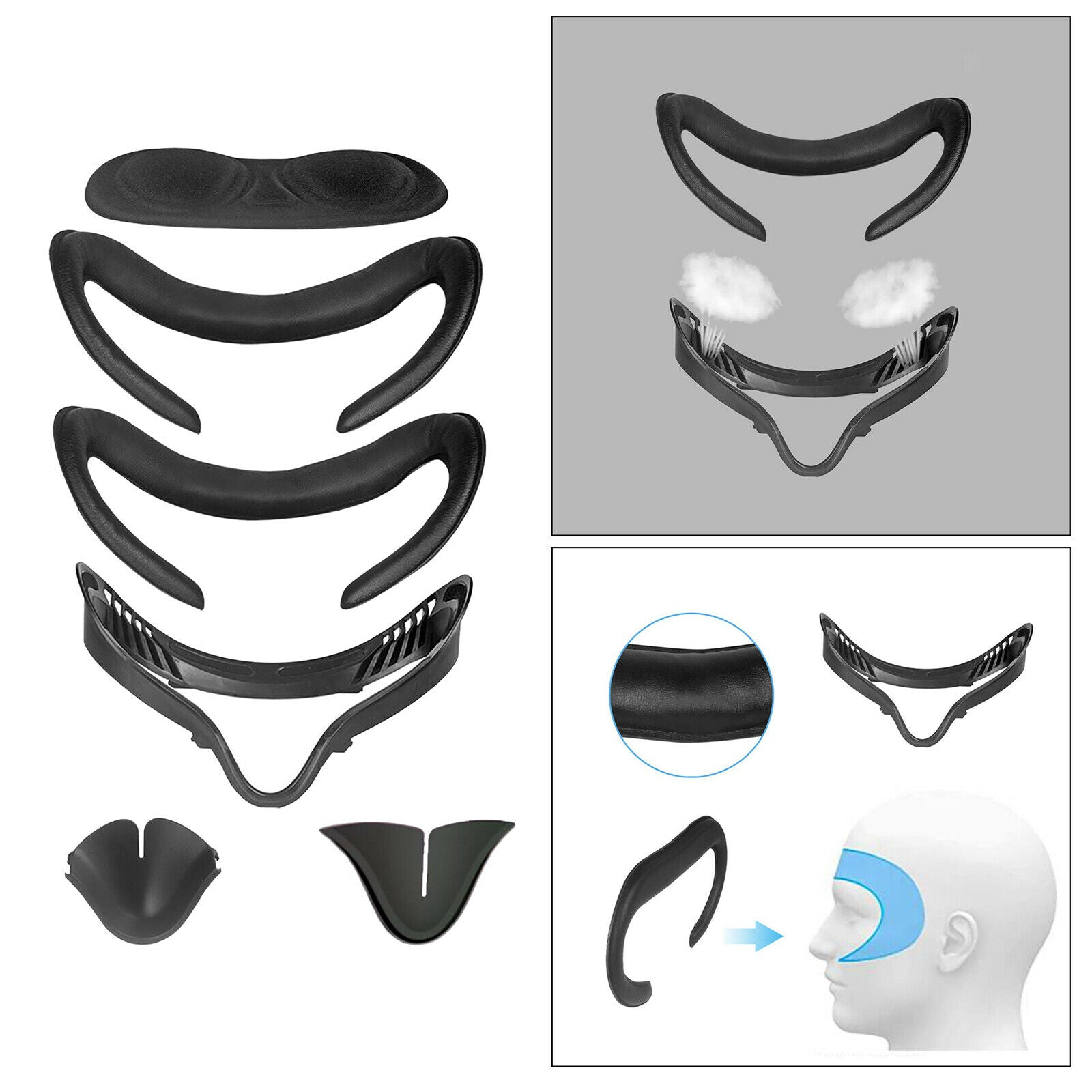Black VR Cover Facial Interface Face Pad Kit fits   Quest 2 Glasses