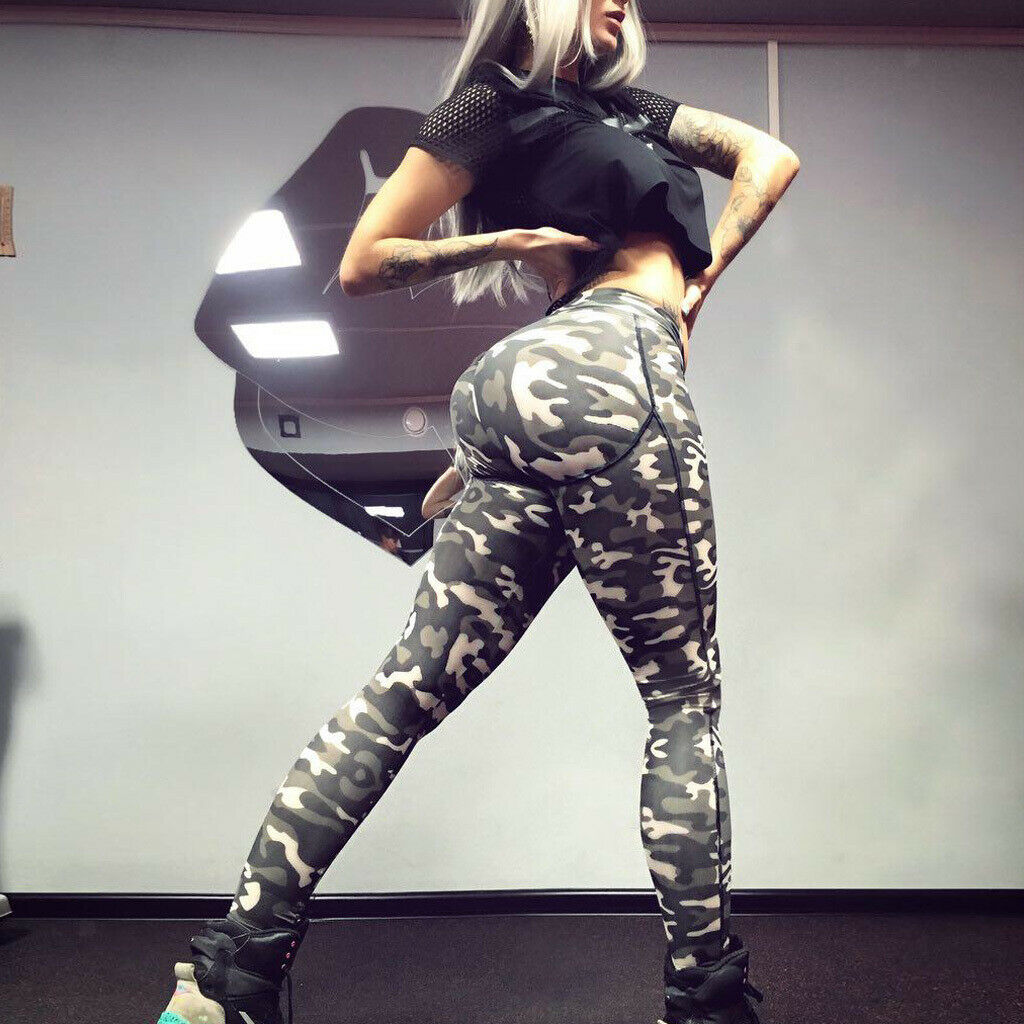 Ladies Women Yoga Compression Leggings Fitness Pants Camouflage Printed M
