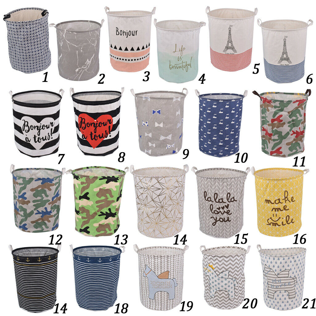 Linen Cotton Storage Basket Clothes Laundry Hamper Toys Bucket Organizer #1