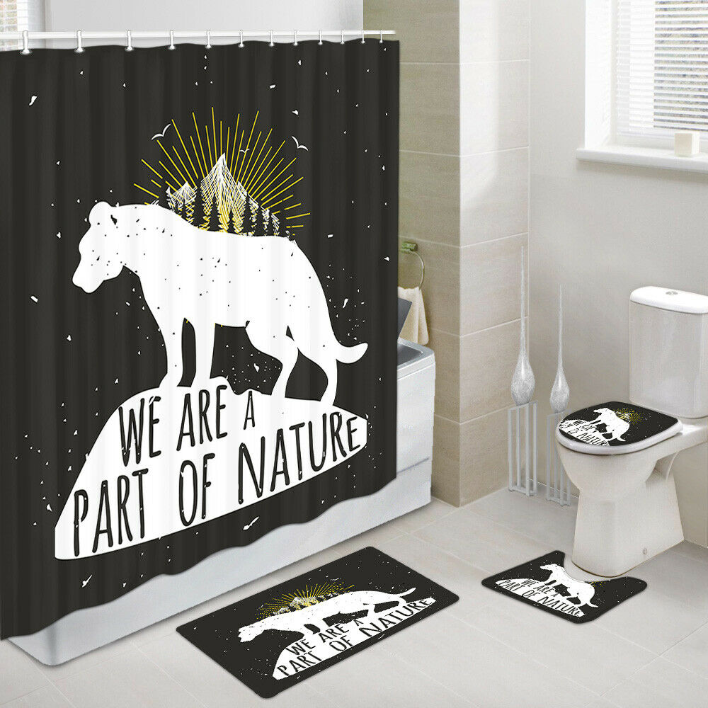 Cougar and Nature Declaration Shower Curtain Set Bath Rug Toilet Lid Seat Cover