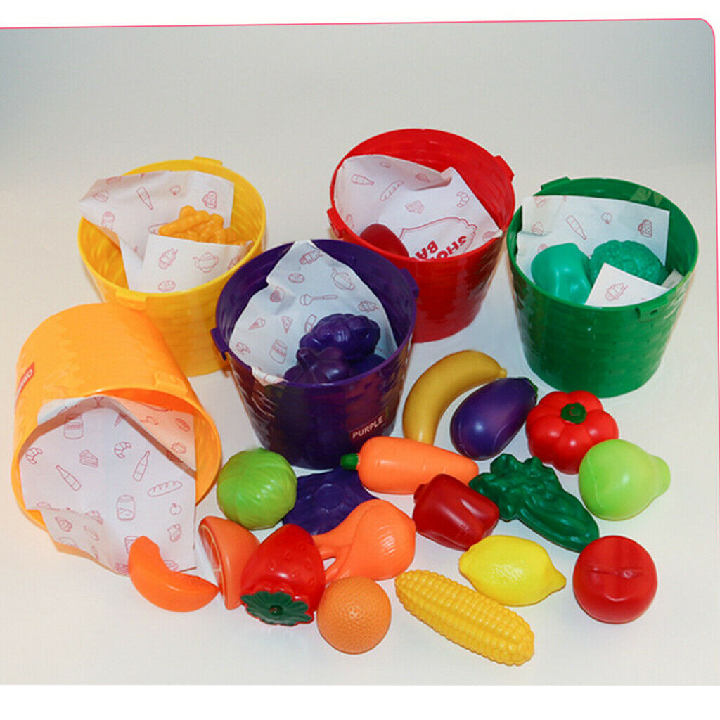Creative Color Sorting 25pcs Fruits Vegetables & 5 Baskets Kids Pretend Play