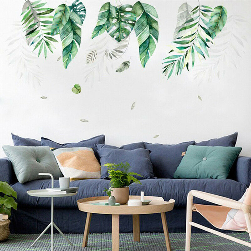 Tropical Vegetation Large Green Leaf Wall Stickers Sofa Background DecoratioBDA