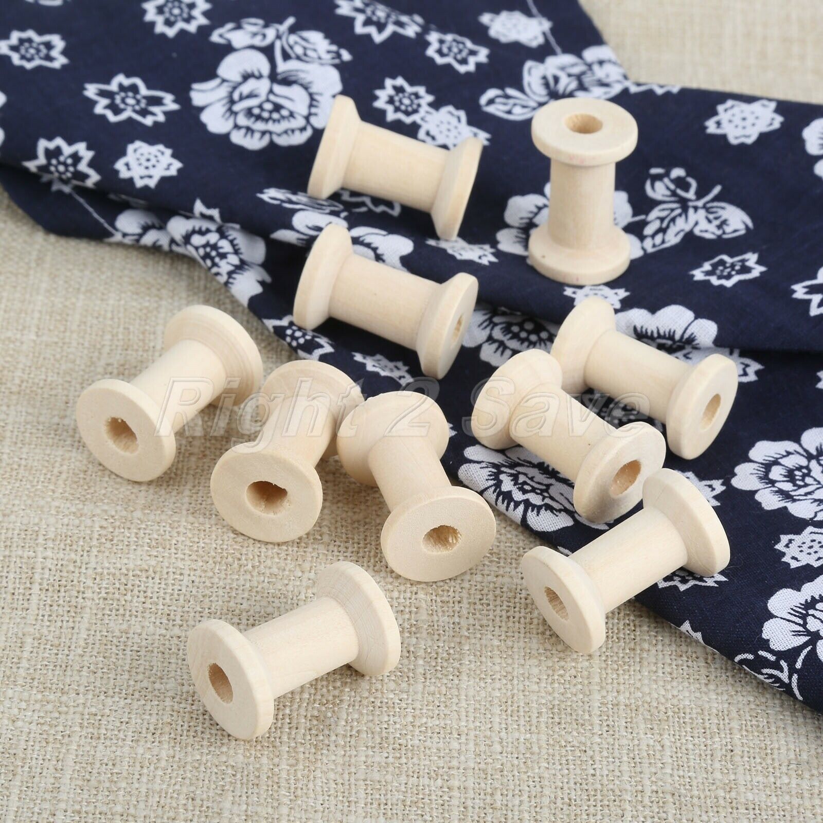 10Pcs Wooden Thread Spools Needlework Bobbin Ribbon Reels Trims Organizer Sewing