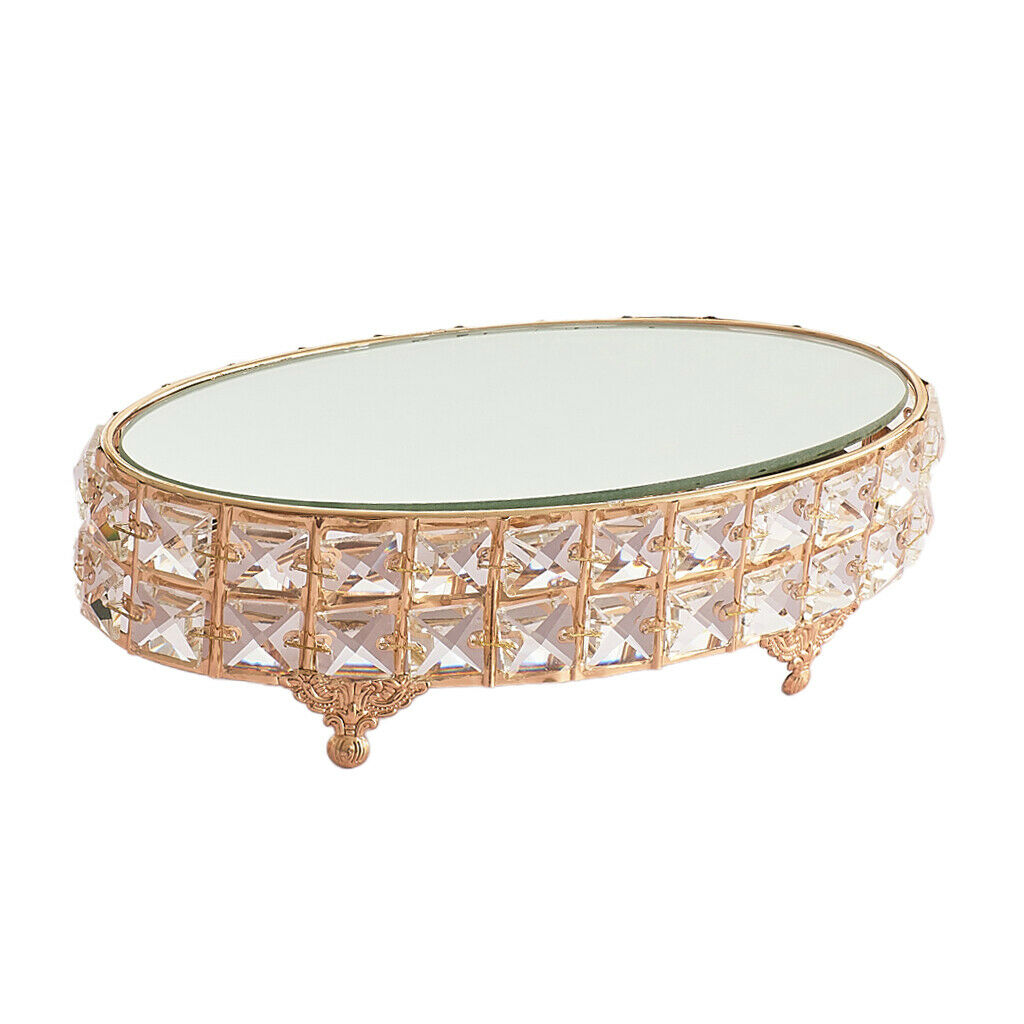 Oval Mirror-top Cake Stand Fruit Tray Crystal Metal Pedestal for Wedding