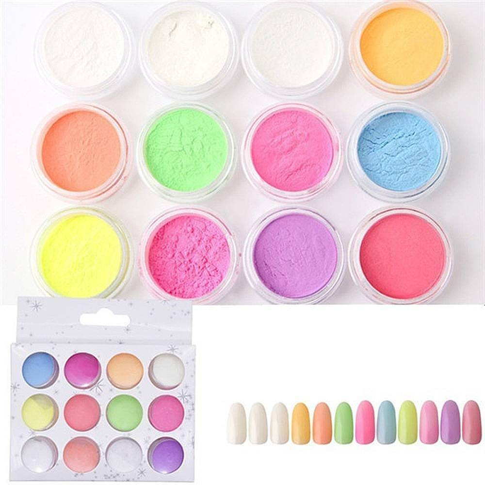 12 Colors/Set Acrylic Fluorescent Powder Glow In the Dark Manicure Nail Pigment