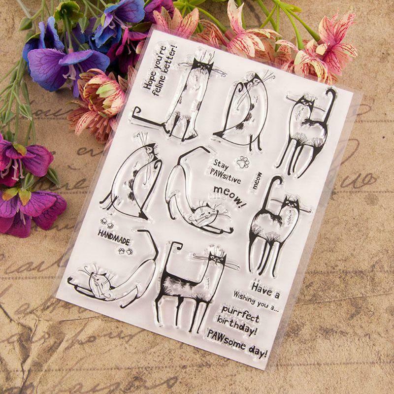 Cute Cat Silicone Clear Stamp Seal DIY Scrapbook Embossing Album Decor Craft Art