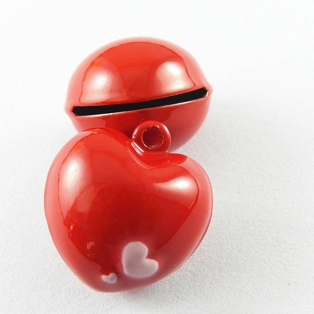 10 pcs Brass Made Red Love Heart Jingle Bell Pendant Jewelry Craft Findings