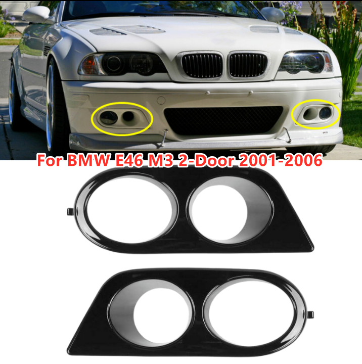 Pair Glossy Black Fog Light Cover ABS Fit For BMW E46 M3 2-Door 2001-2005 2006