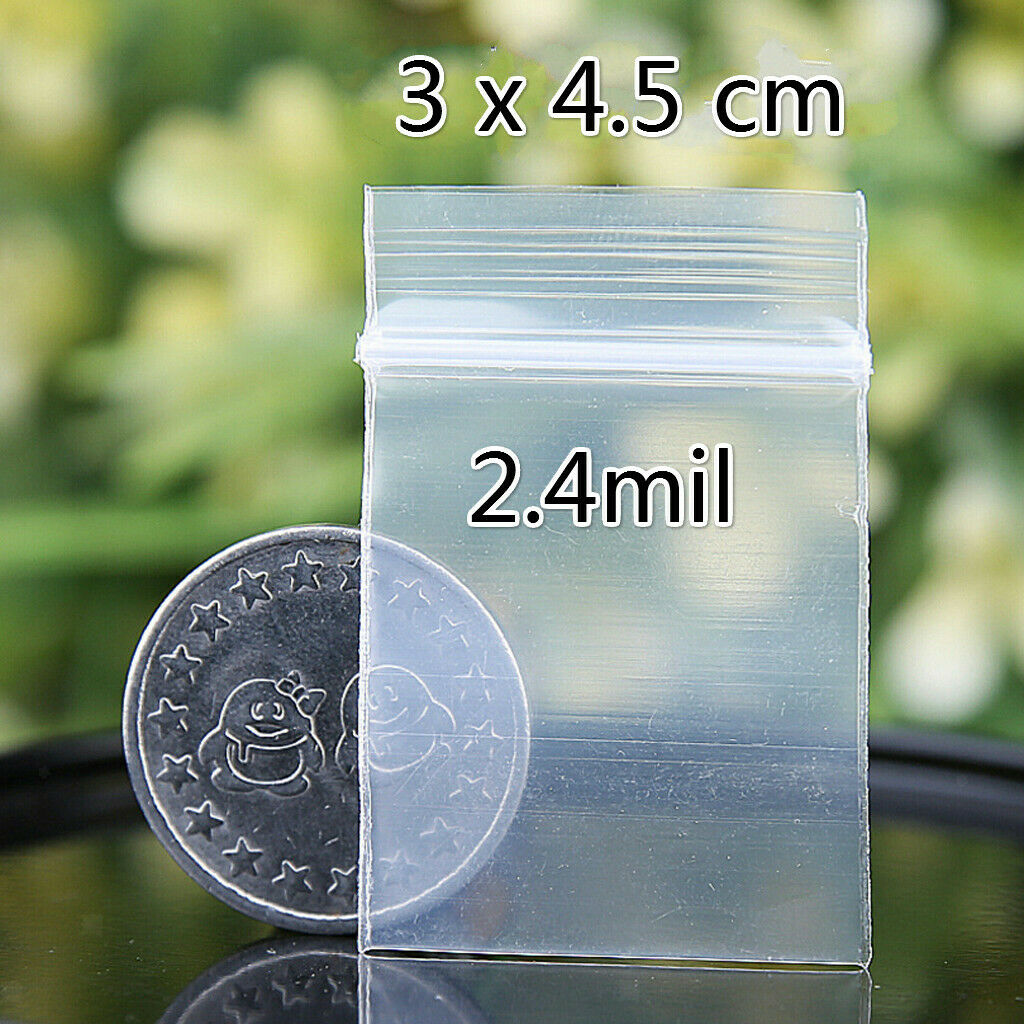 1.2" x 1.8" Reclosable Plastic Bag Resealable Zip Bags, Clear, 2.4 Mil, Pack of