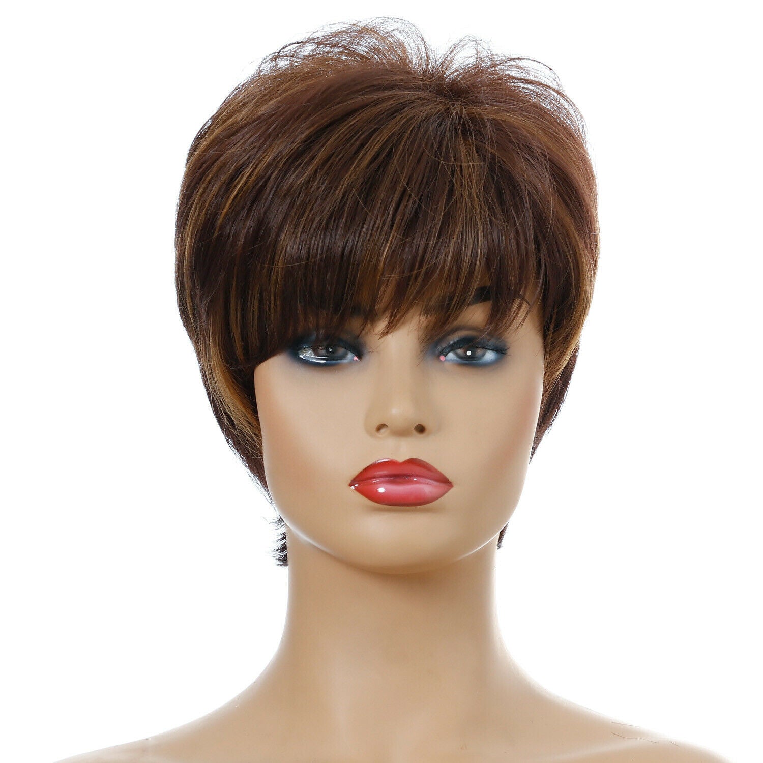 Wigs Short Boy Cut Synthetic Capless Women's Straight Fashion Highlights
