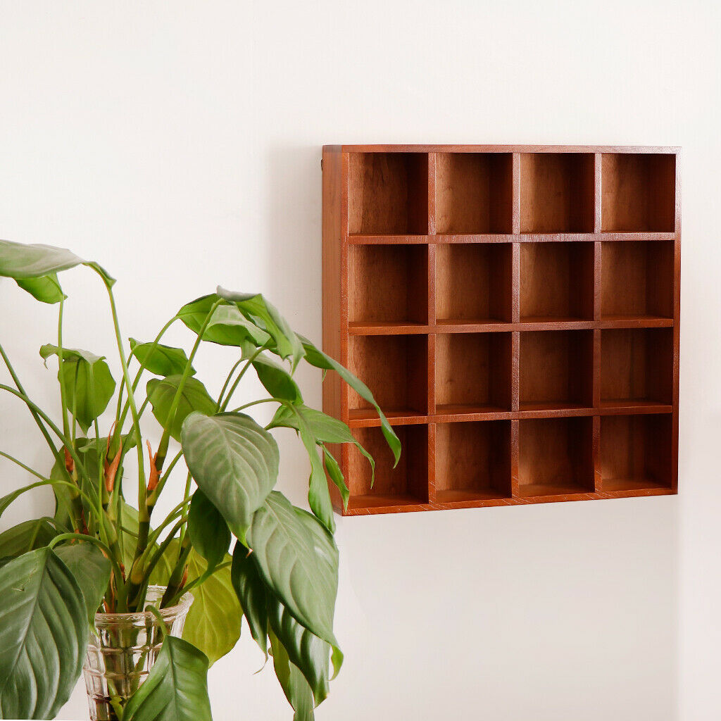 Wooden Wall Shelf with 16 Grids Wall Mounted Storage  Box, Display Shelf