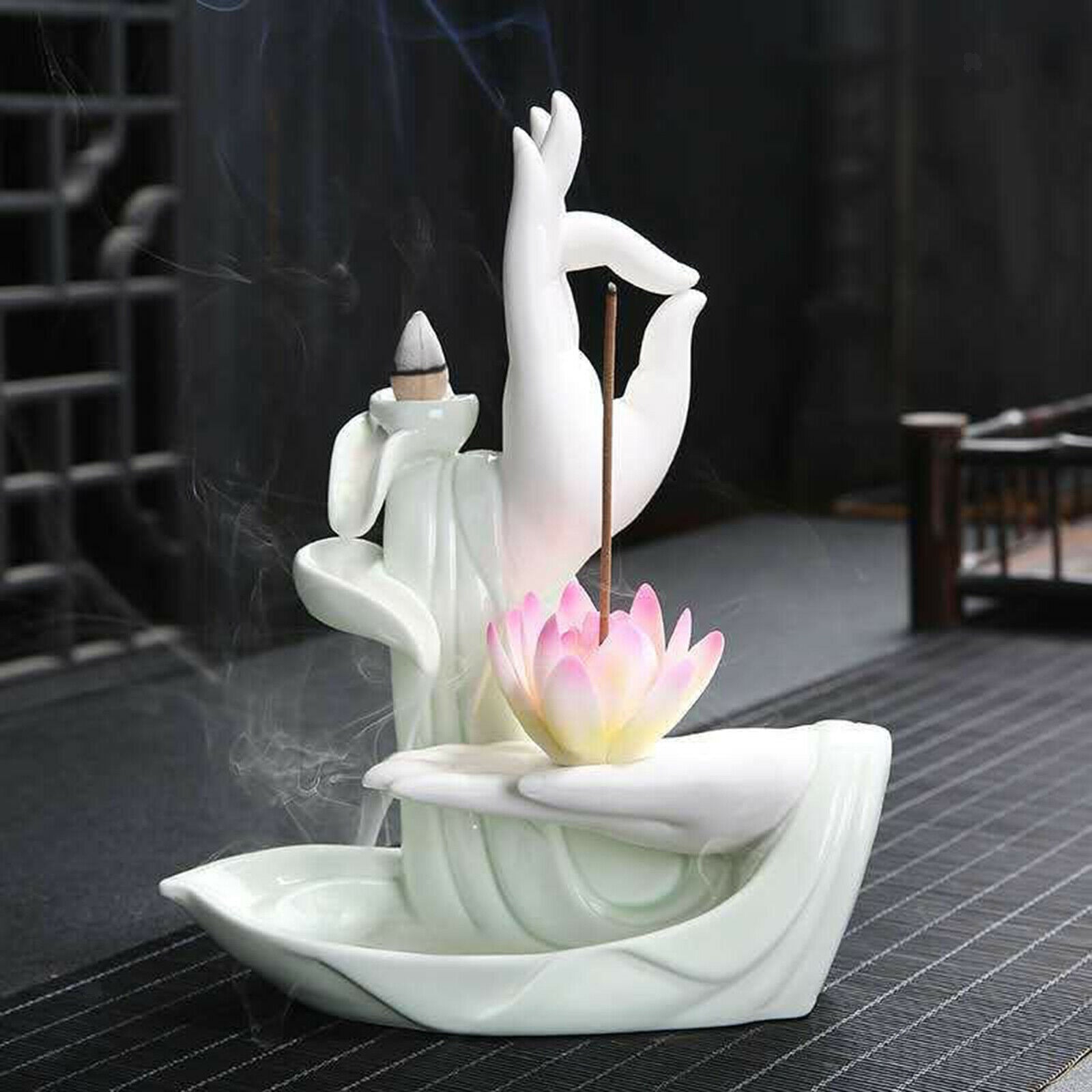 Ancient Chinese Style Lotus Incense Burner Holder Waterfall Backflow Decor