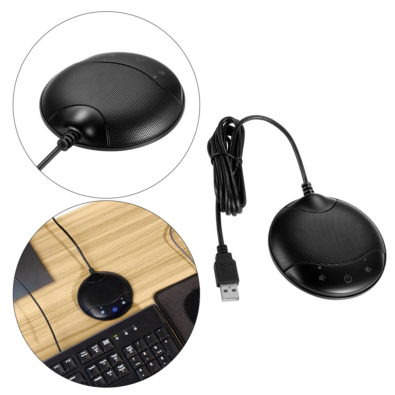 Conference Microphone 360° Pickup PC Mic For Desk Plastic Compact Black