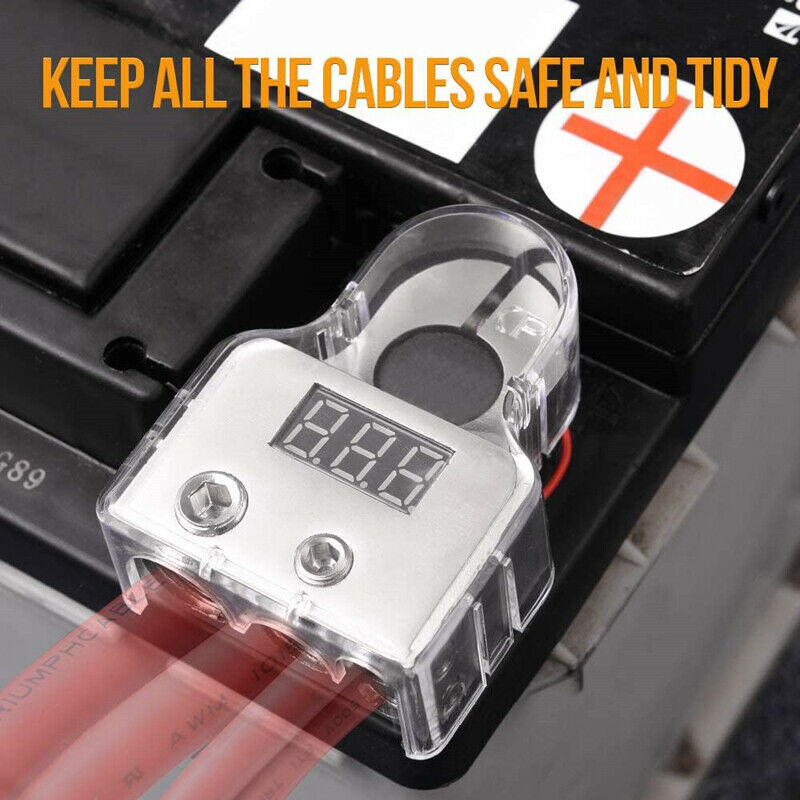 2x Digital Voltmeter Car Battery Terminal Connectors +- 0/4/8 AWG Power Post Kit