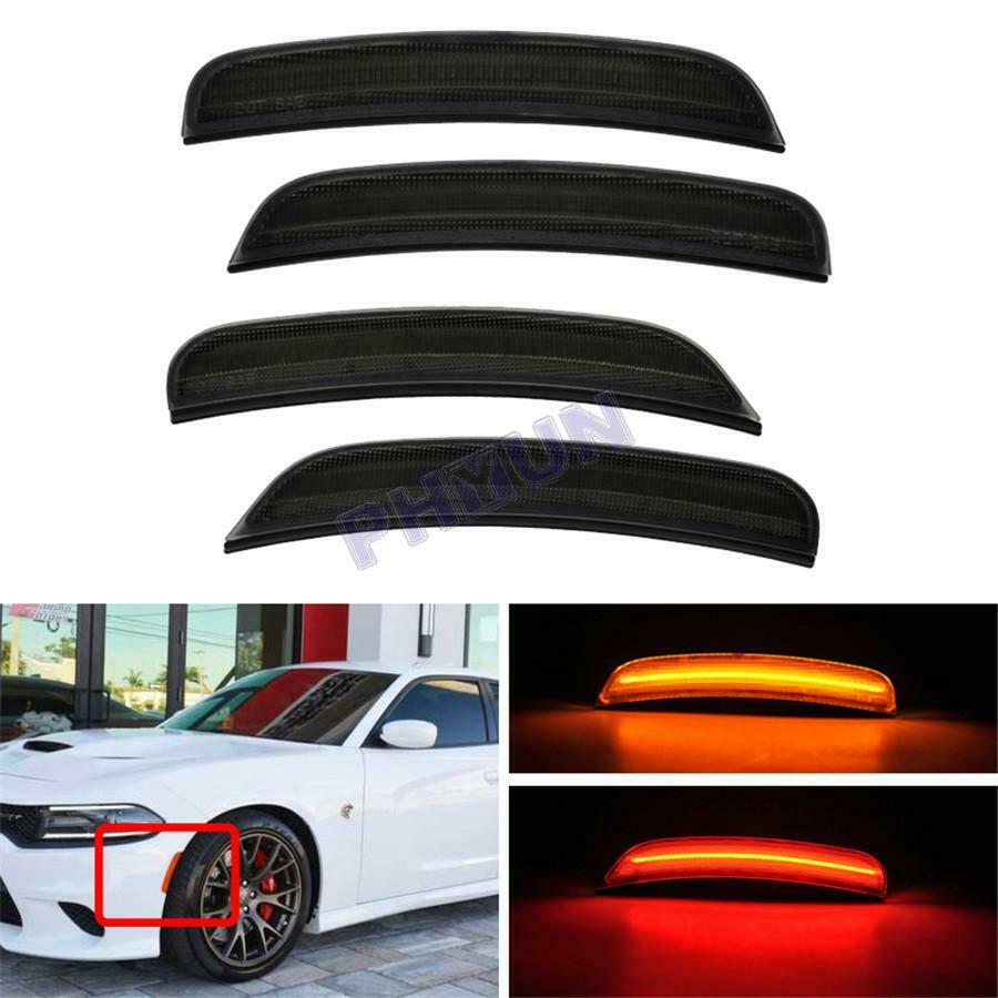For 2015-2019 Dodge Charger Front Rear LED Side Marker Lamp Amber Red Smoke Lens