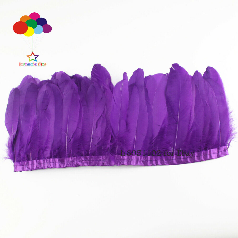 2 Meter Dyed  Dark Purple Geese Feather Ribbon 15-18 cm Fringes Cloth decorative