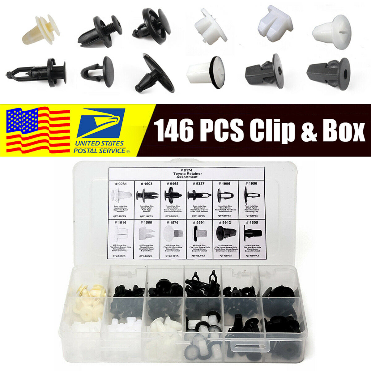 146X Clips Door Trim Panel Retainer Nylon Screw Grommet Hood Bumper Fender Clip